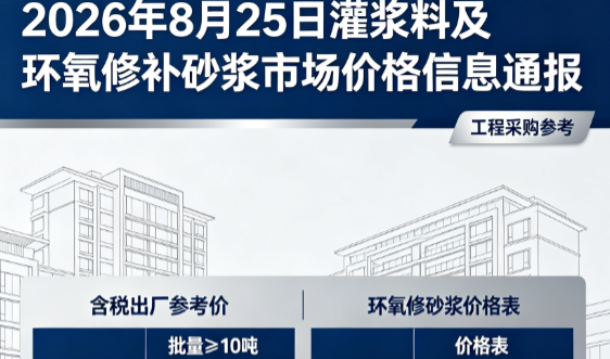 随州2026年8月25日灌浆料及环氧修补砂浆市场价格信息通报